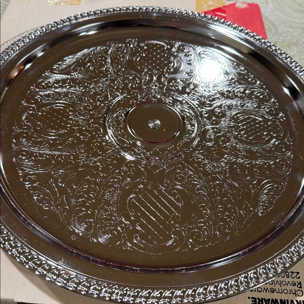 Irvinware chromeware Revolving Lazy Susan serving tray